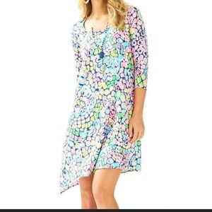 Lilly Pulitzer Ariana Gypsy Jungle Pastel Knit Asymmetrical Scoop Neck Dress